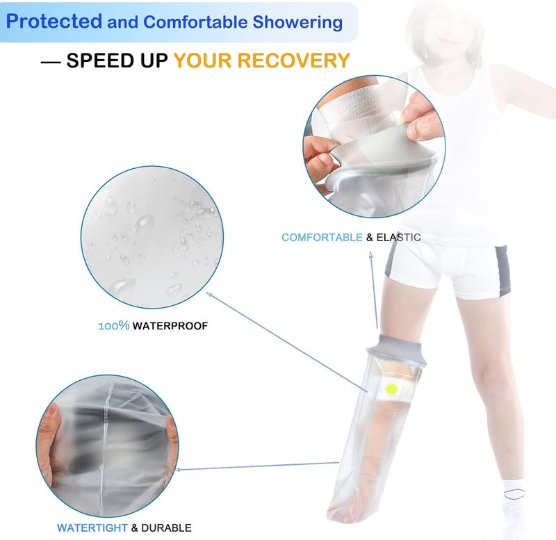 Divvsck Waterproof Full Leg Cast Cover for Shower Kids -Available in 3 Sizes | Leg Cast Shower Protector, Watertight Seal Cast Cover Leg for Knee Foot Ankle, No Mark on Skin Reusable(Recommended Age:6-8) - Image 1